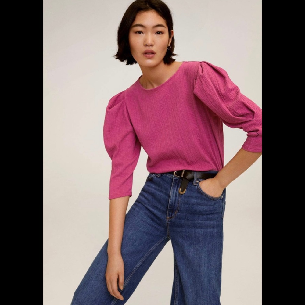 Black Friday Sale Mango Puffed Sleeves Pleated Top